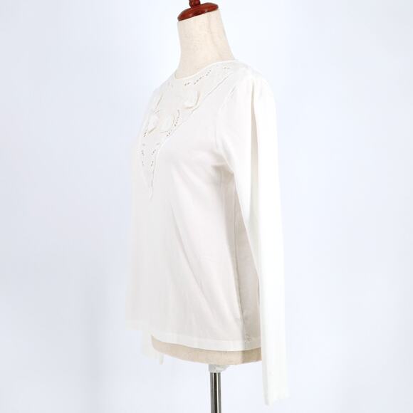 Helmut Lang Women White Knit Embroidery Long Sleeve Top Size S - Picture 3 of 5